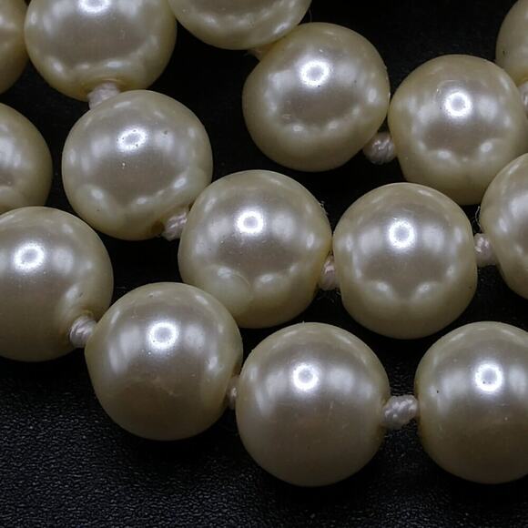 Vintage Glass Pearl Necklace, 54 In, Wedding Necklace, No Clasp, Hand Knotted - Picture 2 of 8